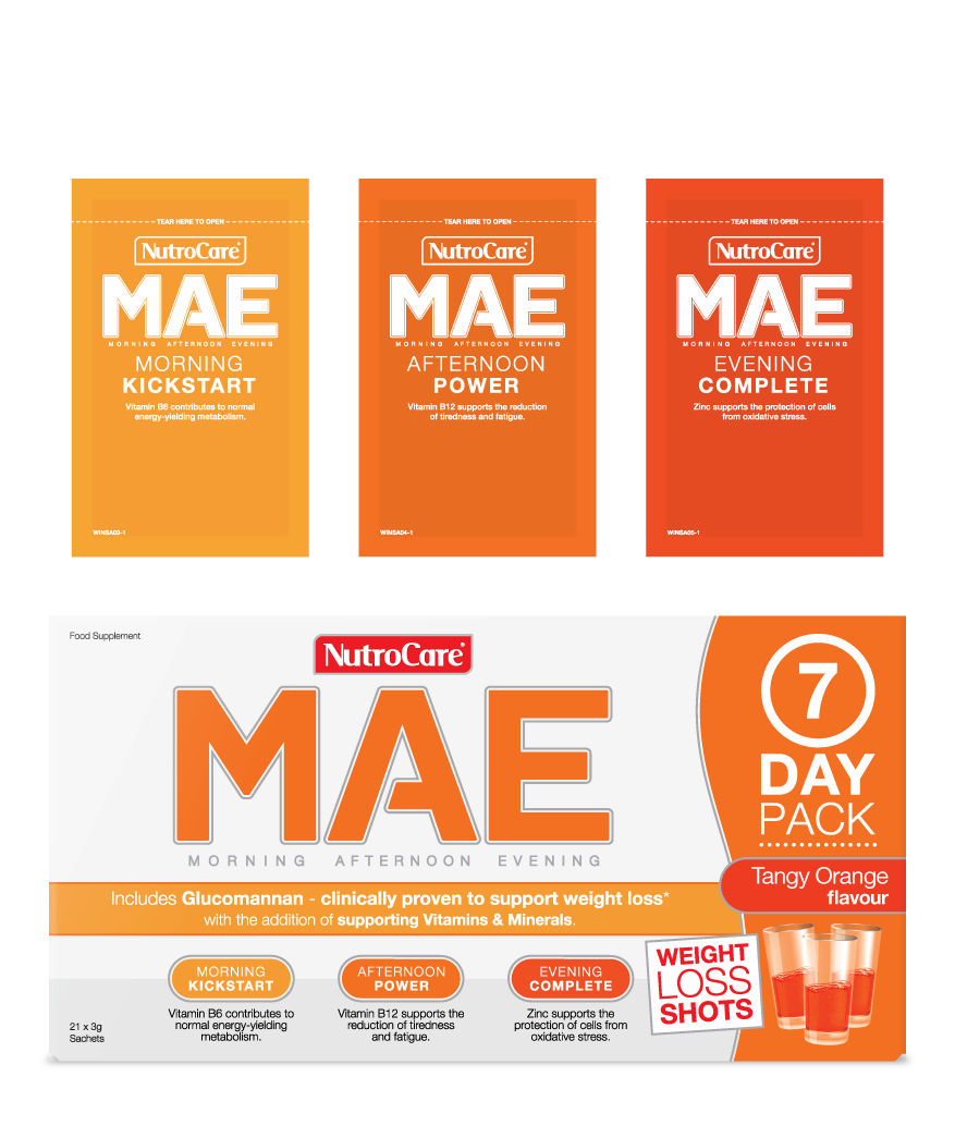 NutroCare MAE Weight Loss Shots Tangy Orange Flavour 21 x 3g Sachets